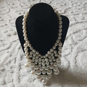 Pearl Statement Bib Necklace - White Faux Pearl Necklace